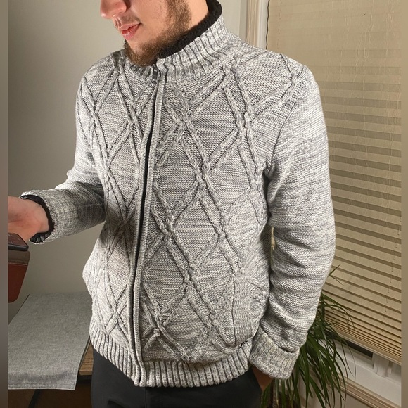 American Stitch Men’s Grey Cable Knit Jacket Size Medium - Picture 2 of 5